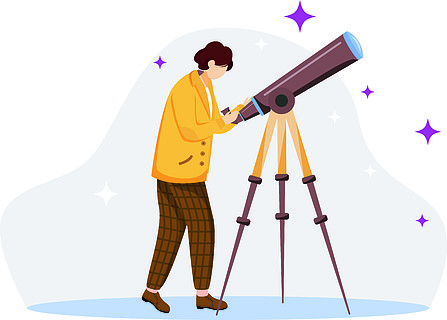 有望远镜的人在白色背景隔绝了卡通人物天文学家平面矢量图