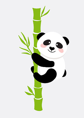 竹子上挂着可爱有趣的熊猫宝宝