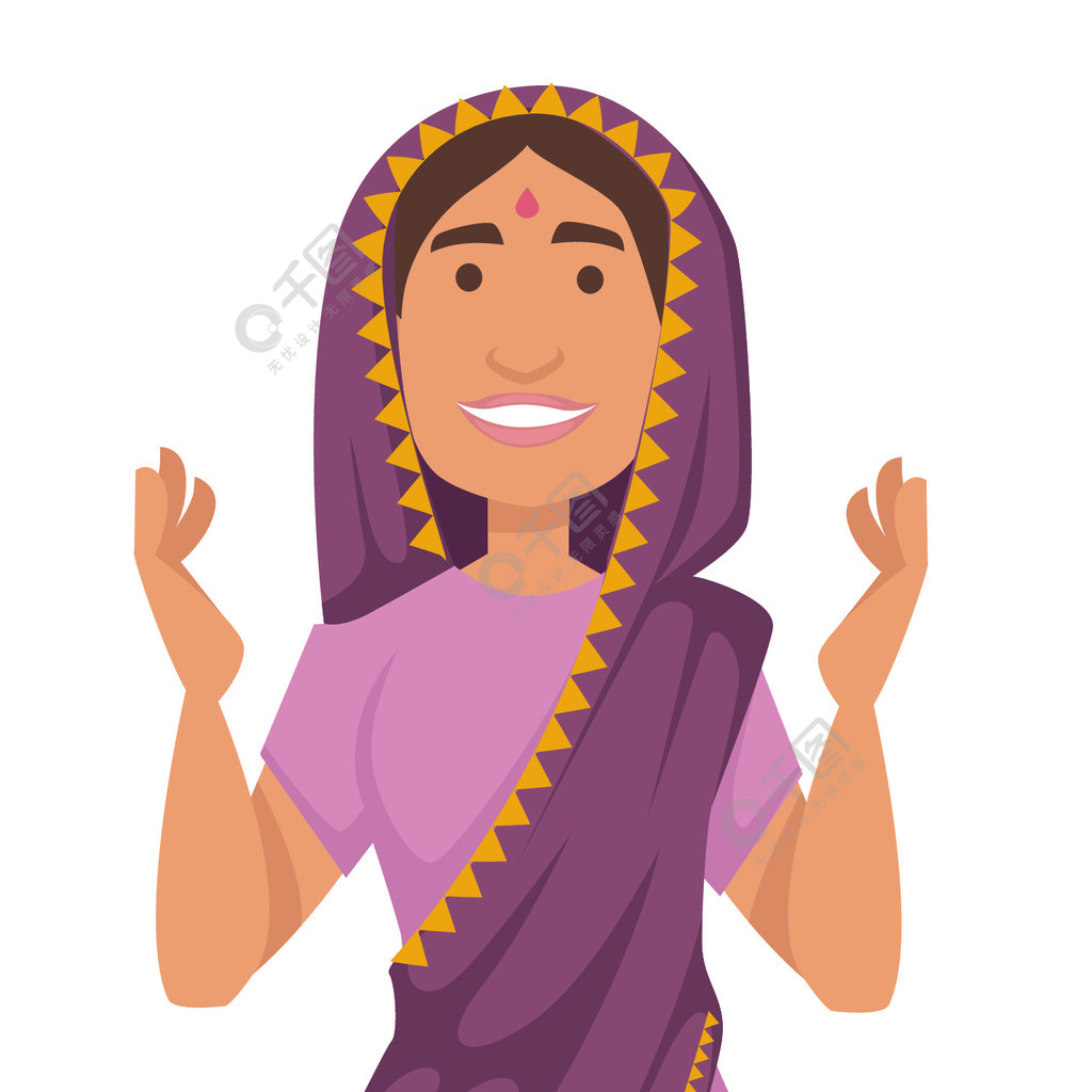 民族印度妇女在纱丽传统和印度风俗矢量孤立的女性角色在披肩和礼服