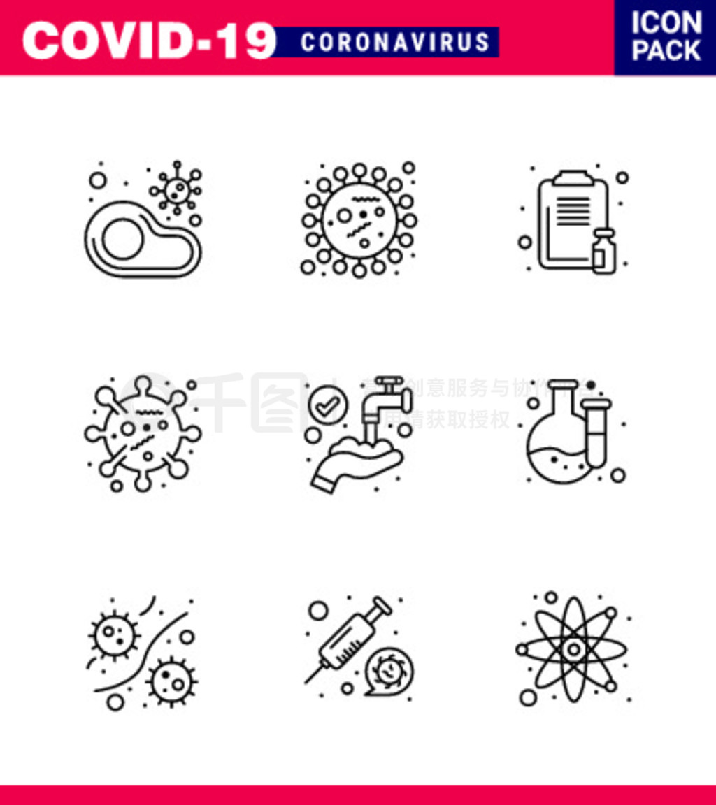 Corona virus disease 9 Line icon pack as bug, Medicine, covid, report, Healthcare virus Coronavirus