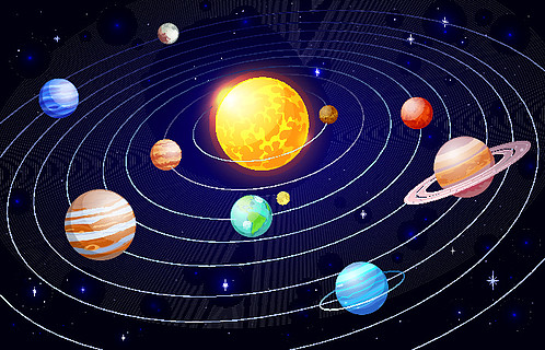 轨道天文学空间计划,星系天体和行星卫星,宇宙行星系统矢量图