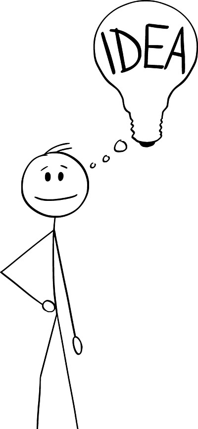 商人或创新者的概念插图,用灯泡形状的思维气泡或气球