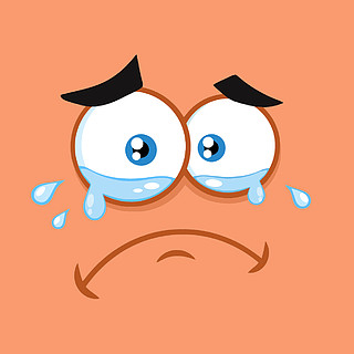 哭泣的卡通笑脸带着泪水的表情橙色背景的插图