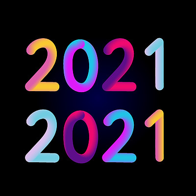 新年快乐矢量图:白色背景上的 2021 年彩色 3d 数字新年快乐
