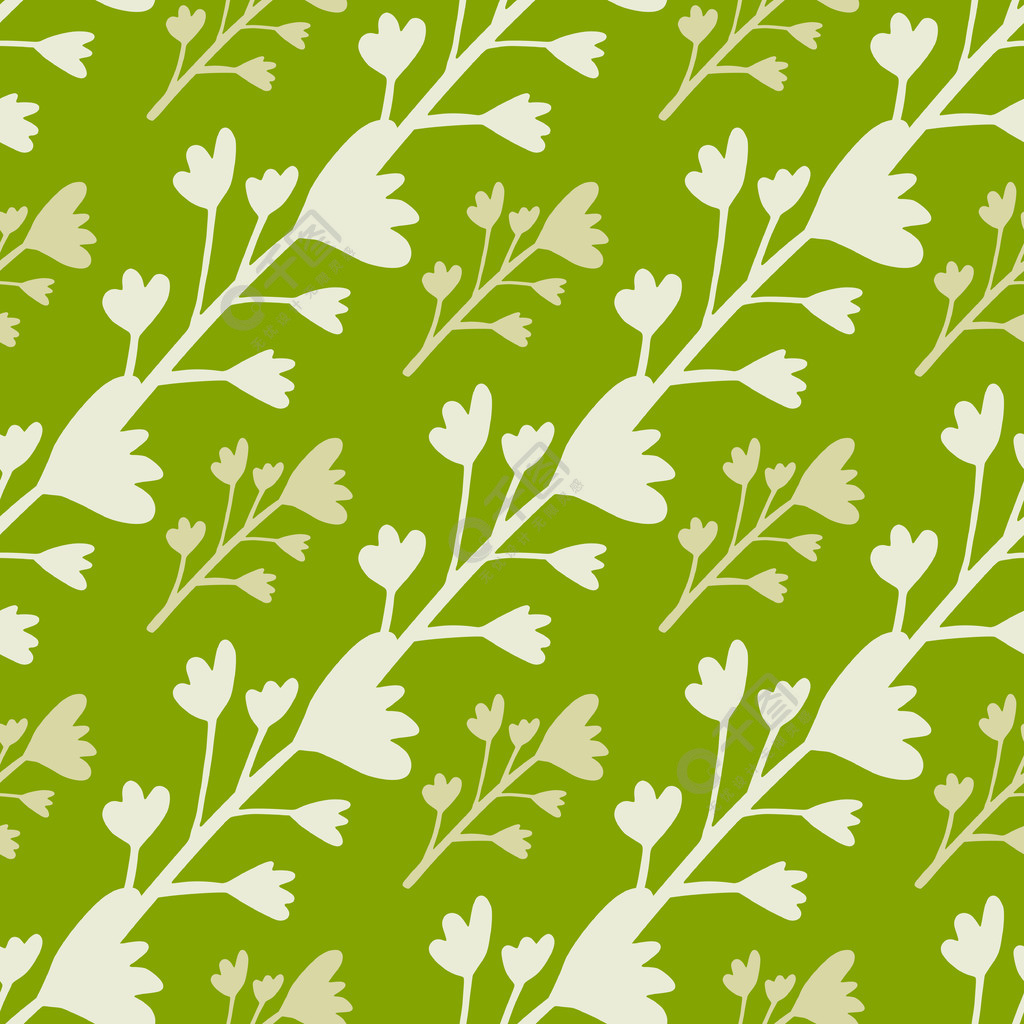 简单的无缝图案与橄榄色和绿色色调的花朵花卉背景的轻植物元素