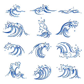 海<i>浪</i>或海洋风暴孤立的图标矢量。用泡沫、海洋或航海符号绘制、旅行或航行来海滩潮或飞溅。航行或冲<i>浪</i>、海景、野生自然、泡沫水面。波<i>浪</i>孤立的图标、海洋或海洋风暴、海滩潮