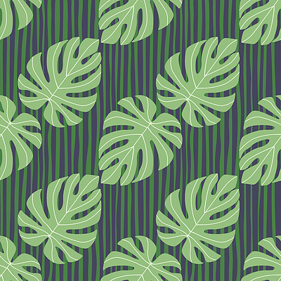 条纹深绿色背景上的创意植物装饰品