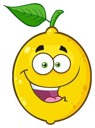 快乐的黄色柠檬水果卡通表情脸字符与有趣的表情