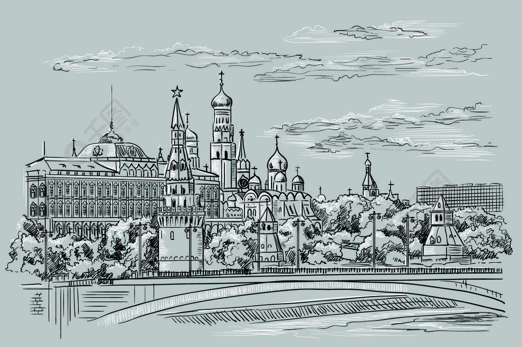 苏联建筑手绘图片