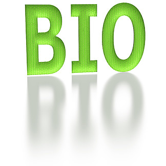 有光泽的绿色立体题字 <i><i>BIO</i></i> 作为标志.. 立体题字 <i><i>BIO</i></i>