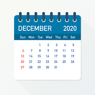 2020 年 12 月日历叶。平面样式的 2020 年日历。 A5 大<i>小</i>。矢量库存插图。2020 年 12 月日历叶。平面样式的 2020 年日历。 A5 大<i>小</i>。矢量图。