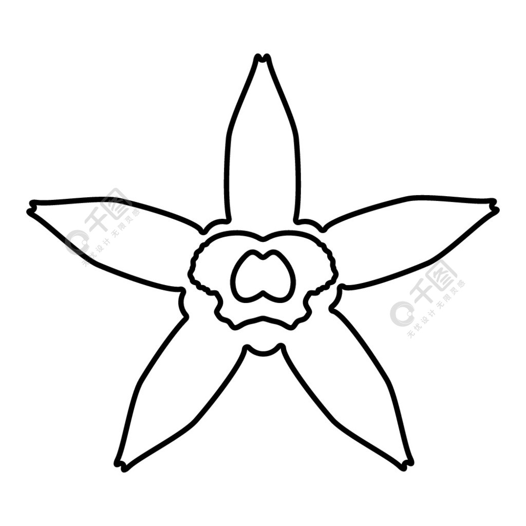 香草花图标轮廓黑色矢量插图平面样式简单图像