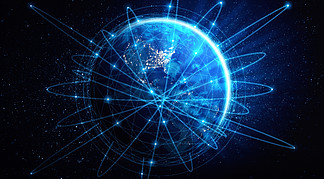 以创新感<i>知</i>线覆盖地球的全球网络连接。 5G 无线数字连接的概念和物联网的未来。 3D 插图.. 全球网络连接覆盖地球与创新感<i>知</i>线