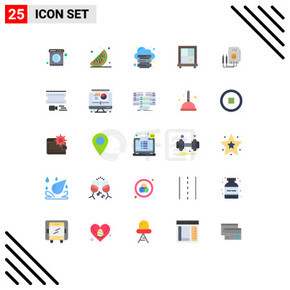 25个现代平面彩色标志和符号包，用于Web打印媒体，如测试仪、瓦特、主机、安培、窗口可编辑向量设计元素