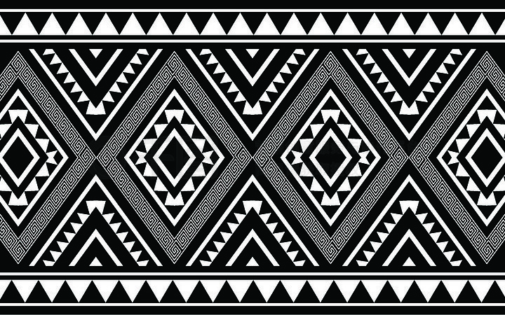 民族几何印花图案设计阿兹台克人以黑白重复背景纹理