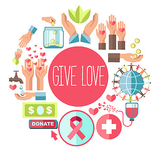 为社会慈善事业和献血或金钱基金会图标的捐赠行动提供爱心<i>海</i><i>报</i>。用于慈善帮助和社会保健志愿服务概念的<i>矢</i><i>量</i>平面设计。献血爱心社会慈善<i>矢</i><i>量</i><i>海</i><i>报</i>及志愿者基金组织