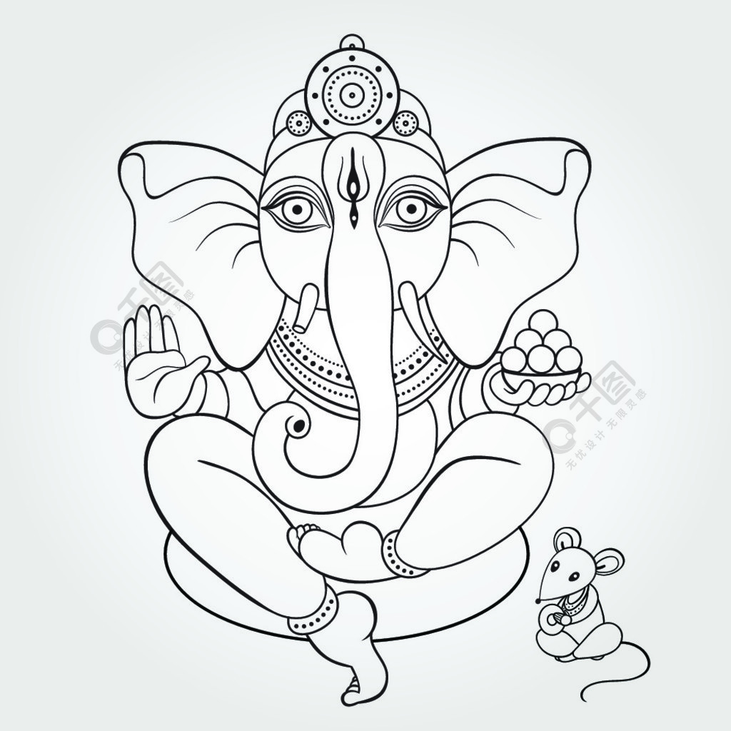 印度教神甘尼萨矢量手绘插图