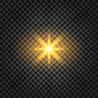 星爆，透明辉光效果。星光闪耀。带有光线和光泽粒子的发光效果。在透明背景上。矢量股票插图。