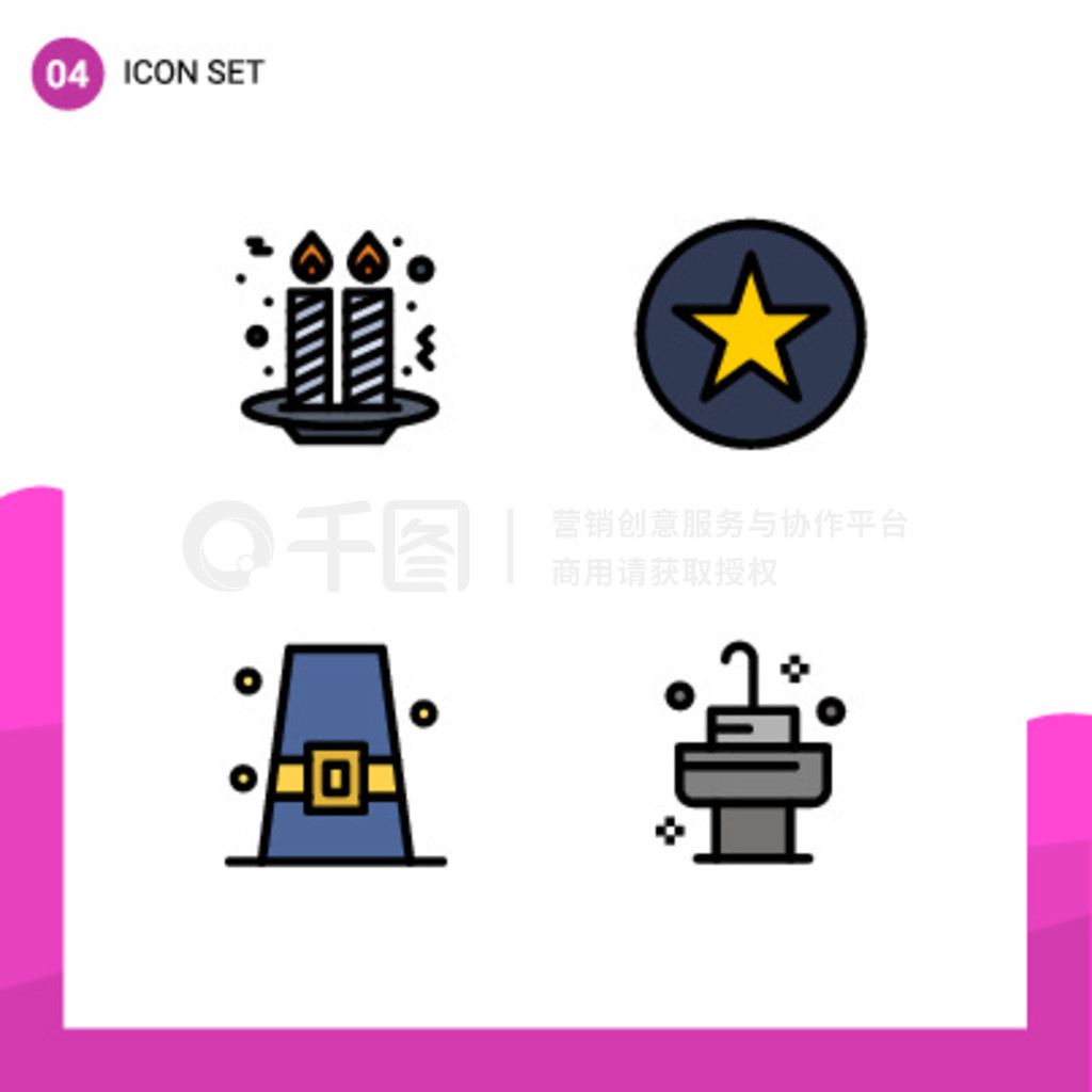 Filledline Flat Color concept for Websites Mobile and Apps cake, cap, night party, star, hat Editabl