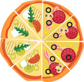白色背景上的半个意大利辣香肠蔬菜披萨插图矢量