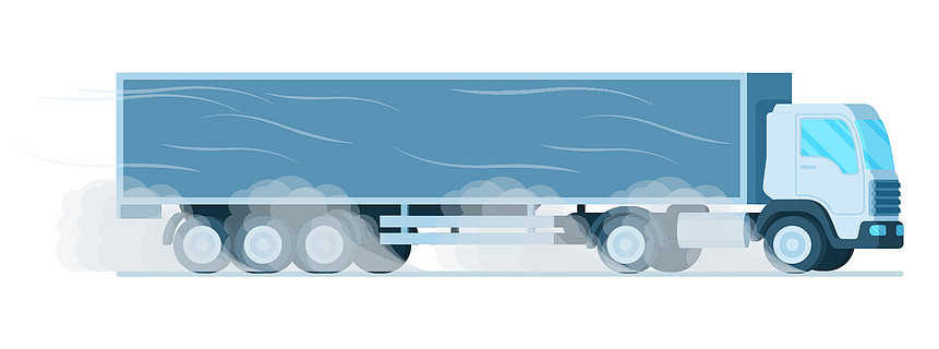 平面卡通矢量图快速驾驶的大灰色存储送货卡车