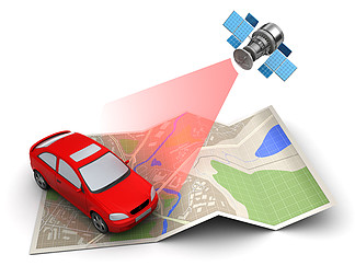 使用卫星导航进行汽车位置跟<i>踪</i>的 3d 插图