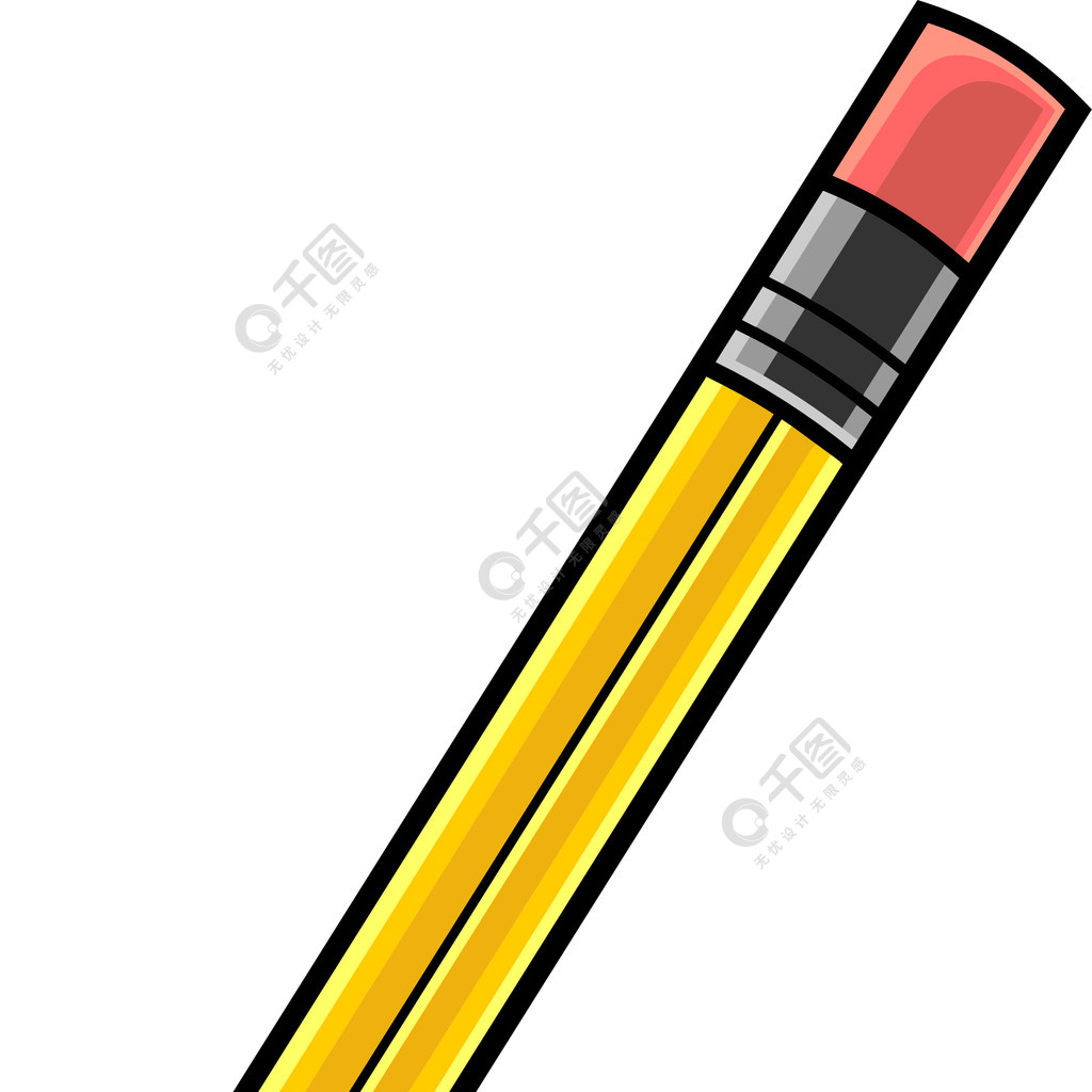 卡通黄色铅笔在透明背景上隔离的矢量手绘插图