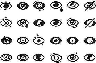 眼睛符号。闭合睁眼人体部位光学医疗保健失眠白内障好<i>看</i>的视觉矢量图标。视力，<i>看</i>人，<i>看</i>和视力插图。眼睛符号。闭眼人体部位光学医疗保健失眠白内障好<i>看</i>的视觉矢量图标