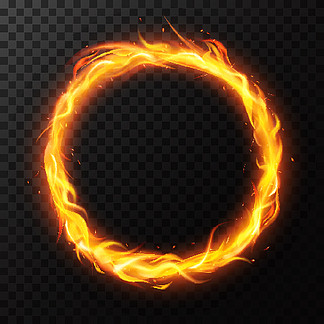 逼<i>真</i>的火环。燃烧的火焰圆环，红色的火焰圆光，马戏团火热的圆环框架隔离矢量图。环火逼<i>真</i>，光环发光。逼<i>真</i>的火环。燃烧的火焰圆环，红色的火焰圆光，马戏团火圈框架隔离矢量图