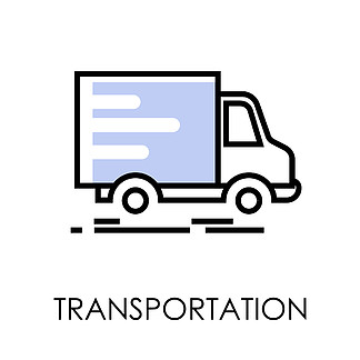 运输、包裹快速卡<i>车</i>送货服务隔离图标向量。食品和邮政运输、载运集装箱标志或标志的<i>车</i><i>辆</i>。货物订购快递服务，邮件和邮资运输。带有邮政和包裹、运输和送货服务隔离图标的卡<i>车</i>