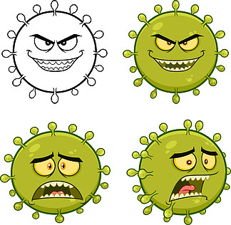 冠状病毒（<i>COVID</i>-19）卡通表情符号。在白色背景上隔离的向量集合集