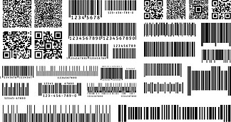 条<i>码</i>。用于在包装上进行数字激光扫描的产品条形<i>码</i>和二维<i>码</i>。孤立的矢量模板。插图代<i>码</i>产品贴纸，用于扫描仪信息的标签条线。条<i>码</i>。用于在包装上进行数字激光扫描的产品条形<i>码</i>和二维<i>码</i>。孤立向量模板