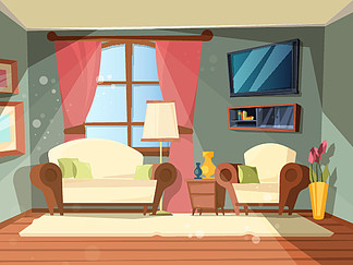 豪华房客厅的高档内饰与完美的旧木家具休息室地方矢量卡通插图