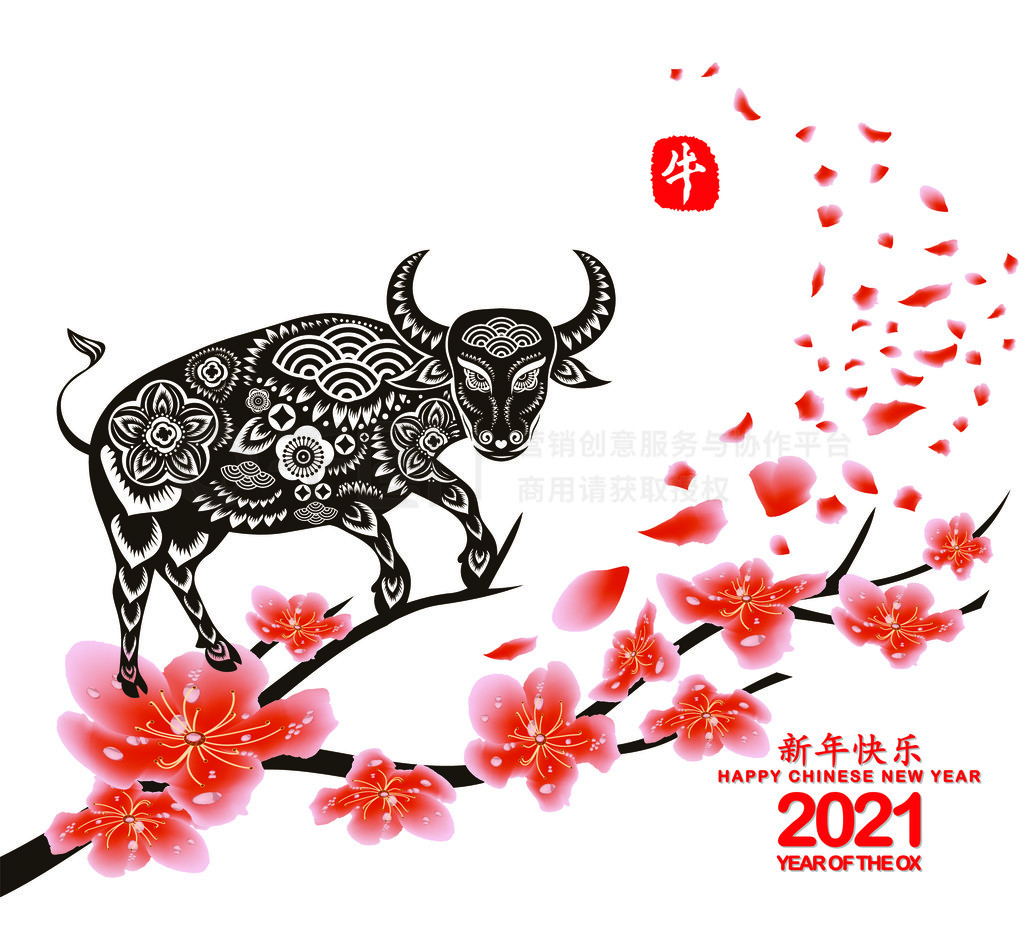 ӣӣİɫ Chinese new year Ox (ķHappy Chinese New Year, Year of Ox)