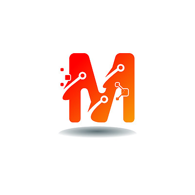 m 字母技术标志设计,创意概念网络矢量模板