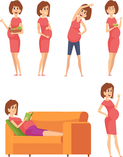 母亲怀孕的营养健康食品女性快乐卡通矢量人物