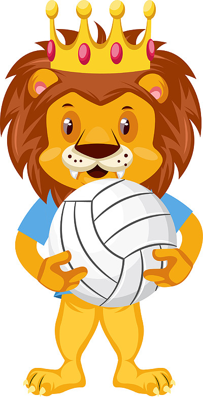 狮子与排球,插图,白色背景上的矢量