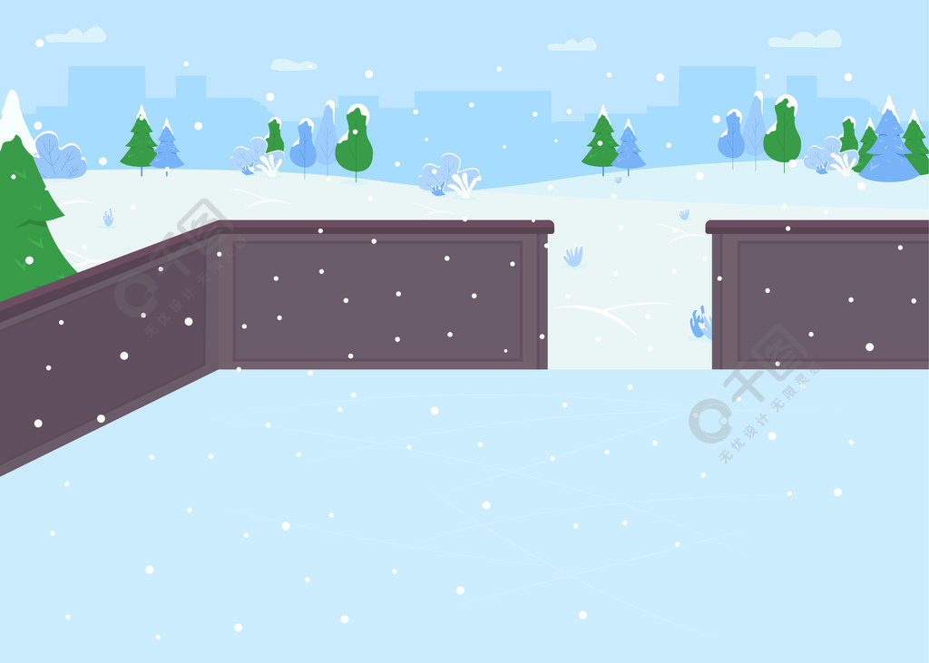 溜冰场平面彩色矢量图免费运动场所有趣的圣诞活动冬季活动将2d卡通