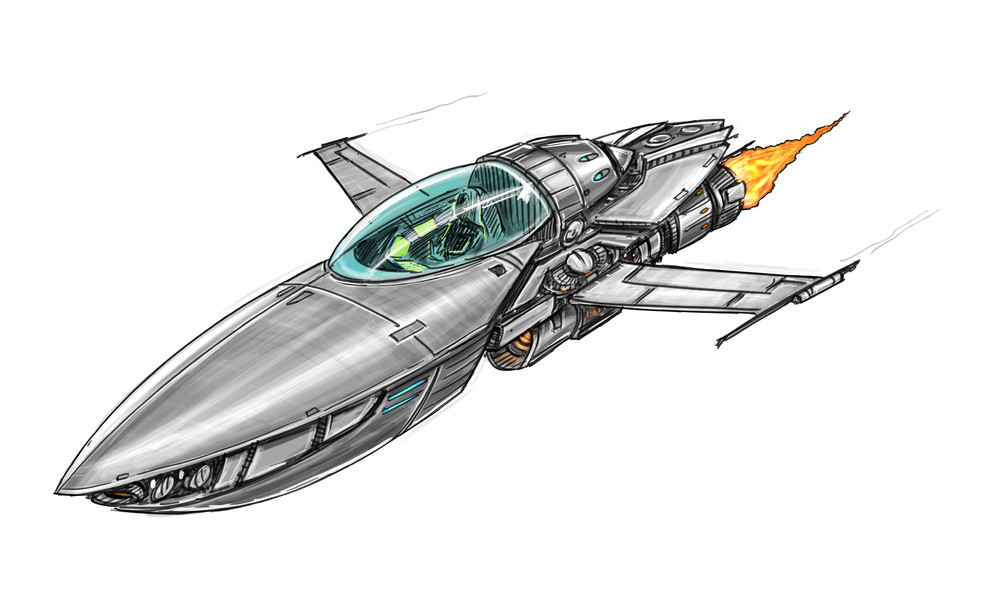 科幻宇宙飞船或航天器概念艺术设计绘图或插图2320宇宙飞船与未来城市