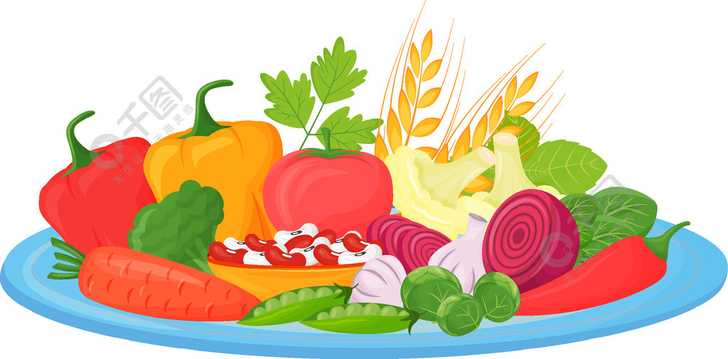 卡通矢量图富含纤维维生素和矿物质的食物颜色平淡素食主义者素食产品