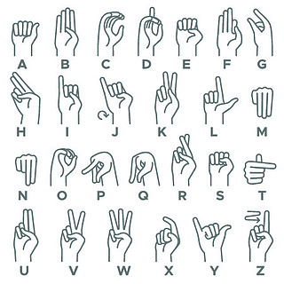 学习字母表,非语言聋哑交流,表现力 asl 手势线矢量字母集