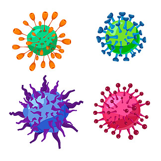 集病毒、冠状病毒、细菌感<i>染</i>病微生物有机体细胞。集病毒、冠状病毒、细菌感<i>染</i>病、微生物有机体细胞。矢量图孤立卡通矢量风格