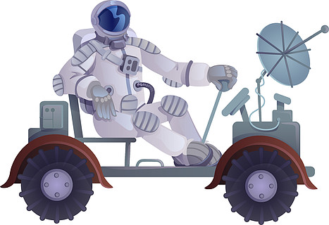 宇航员驾驶月球车准备使用 2d 字符模板进行商业,动画,印刷设计