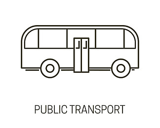 城市公共汽车、乘客公共交通工具，用于品牌标识和侧面广告，孤立的轮廓图标。空白表面、车辆或城市交通。移动促销，促销横幅放置。公共交通隔离轮廓图标、城市公交车和广告投放