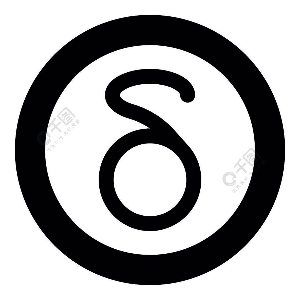 delta希腊符号小写字母小写字体图标在圆形圆形黑色矢量插图平面样式