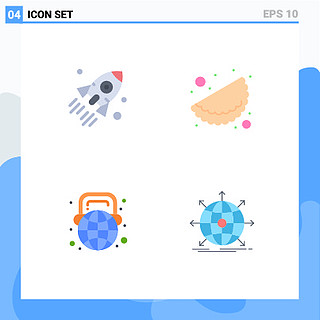 一組 4 個現代 ui 圖標符號用於啟動,地球,啟動,matrhri,世界可編輯