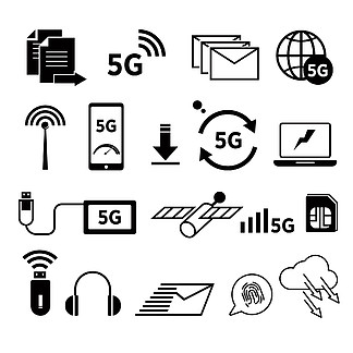 世界网络，5G 互联网隔离图标矢量。在移动设备、下载和笔记本电脑上共享文件和连接信号、消息和网络、wi-fi 和速度文本。平板电脑和卫星，SIM 卡。 5G 互联网隔离图标、快速网上冲<i>浪</i>、世界网络