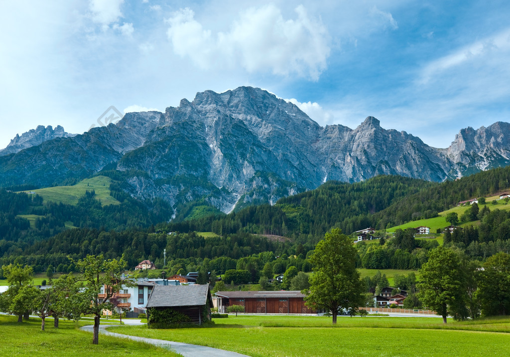 阿尔卑斯山国家宁静的夏日景色奥地利