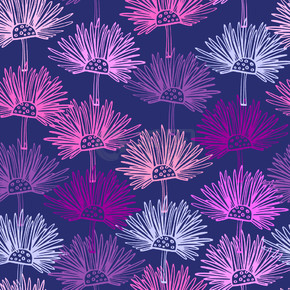 与抽象花的无缝模式。苏格兰蓟花卉背景。可用于纺织品、壁纸、印刷品和网页设计。矢量图。与 onopordum acanthium 的无缝模式。苏格兰蓟。