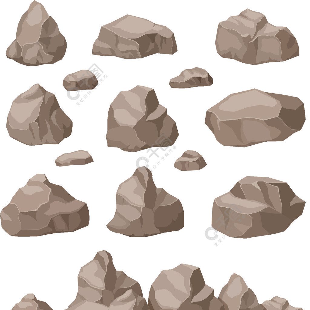 岩石石头卡通石等距集花岗岩巨石堆天然砌块材料3d游戏艺术隔离矢量